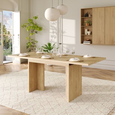 Mesa de comedor extensible 140/180x80x75 cm roble en MDF con tablero de 30 mm y diseño moderno (1/5)
