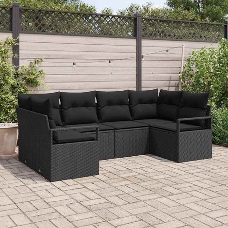 Conjunto de sofá de jardín 6 pcs Negro Poliratán (1/5)