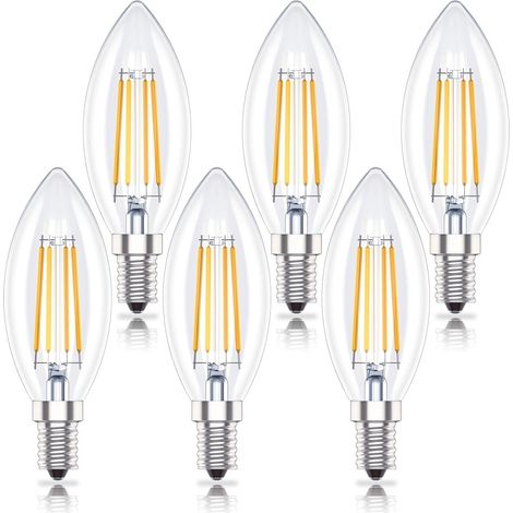 Lot de 6 Ampoules LED E14 en forme de Bougie à intensité variable, 4W (remplace 40W) Blanc Chaud 2700K,Dimmable (1/5)