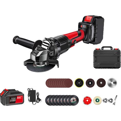 Professional Meuleuse d’angle sans fil (21 V, Ø 100 mm, Vitesse à vide tr/min : 9500, 27 accessoires moteur sans charbon，Avec boîte à outils) (1/4)