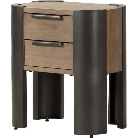 Table en bois et métal marron et noir 48 x 35 x 56 cm (1/2)