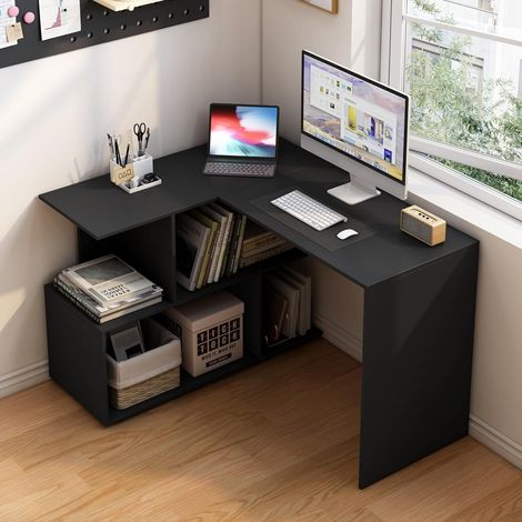 WOLTU Schreibtisch, Computertisch L-Form, Eckschreibtisch mit Ablagefächern, Winkelschreibtisch mit Stauraum, Bürotisch Arbeitstisch, PC Laptop Tisch, aus MDF, 120x100x77 cm, Schwarz