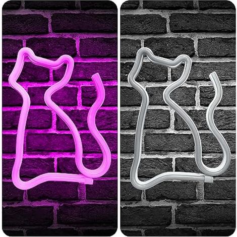 Enseigne Lumineuse Chat, Panneau Néon Alimenté par USB ou 3 piles AA, Décoration Murale Lumineuse LED pour Chambre, Décoration Murale Bar Fête Nol Anniversaire (1/4)