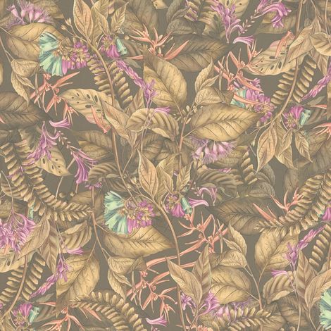 Flowers wallcovering wall Profhome 394253 hot embossed non-woven wallpaper slightly textured with jungle elements matt brown beige purple 5.33 m2