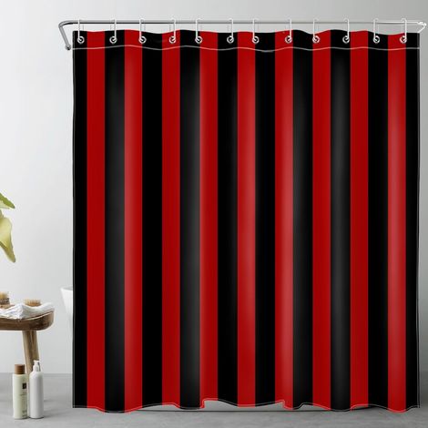 Rayures Rouges et Noires Rideaux de Douche 180x180cm Géométrique texturé Rideaux de Bain avec Crochets,Art Abstrait Moderne Imperméable Polyester Anti Moule Salle de Bain Décor (1/5)