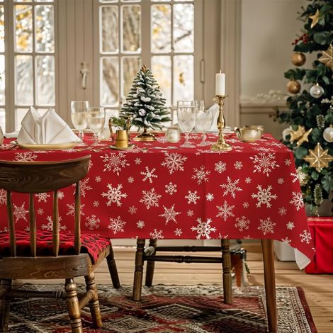 Weihnachtstischdecke abwaschbar mit Schneeflocken, rechteckig, 132 x 182 cm