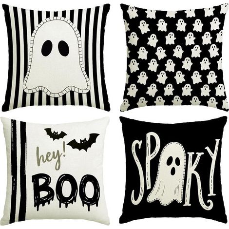 Lot de 4 taies d'oreiller décoratives Halloween - Taie d'oreiller - Protège-coussin - Housse de coussin décorative - Housse de coussin pour canapé - Décoration Halloween - Housse lavable - Pour canapé (1/5)
