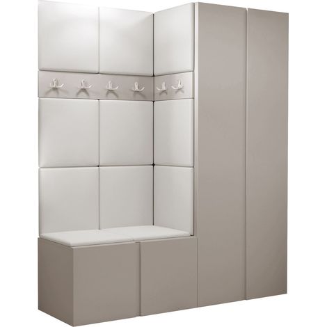 Conjunto para recibidor Pinis III, Cuero ecológico Soft 017, 186x158x46cm, Aglomerado laminado, Cuero ecológico, Colocada, Montada en la pared