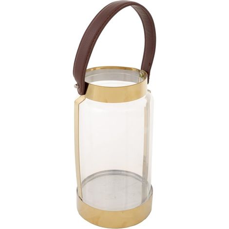 Farol de acero inoxidable y cristal dorado 12,5x12,5x23 (1/5)