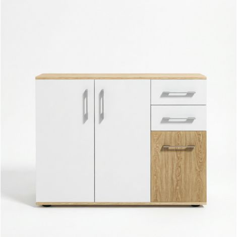 Modernes Sideboard in Weiß und Natur aus Spanplatte 90 x 30 x 75,5 cm (1/5)