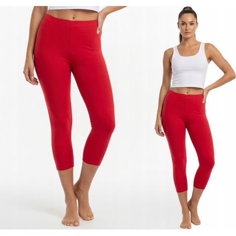 Bequeme 3/4-Leggings aus Baumwolle, polnischer Hersteller, rote Farbe, Größe L (1/4)