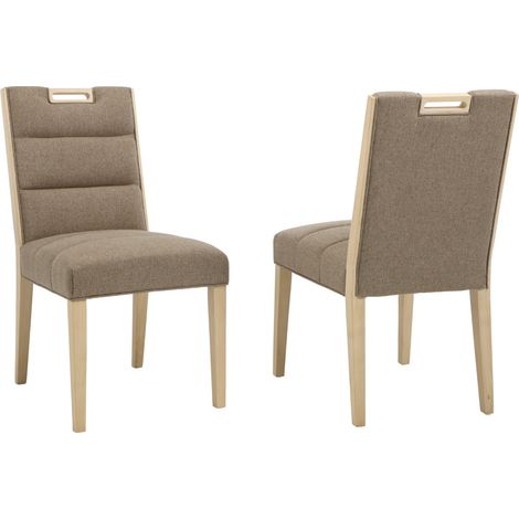 Wahson 2Pcs Dining Chairs Chenille, Upholstered Kitchen Chairs with Wood Legs for Restaurant Living Room, Brown