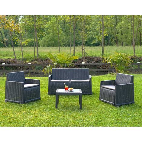 Conjunto jardín iseo 4 piezas antracita + cojines (1/2)