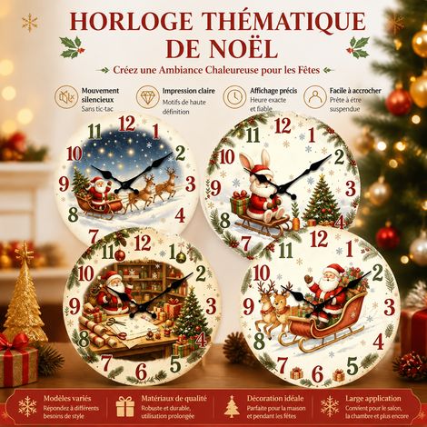 Horloge murale ronde silencieuse décorative motif de Noël cadran aiguilles 5 mm 1 g – Livraison gratuite (1/5)