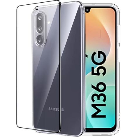 Handyhülle Samsung Galaxy M36 + Schutzfolie, Transparent, TPU