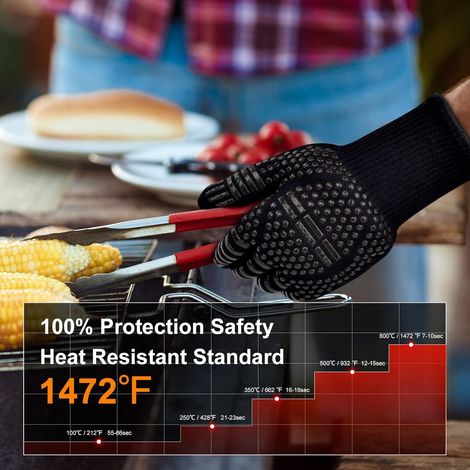 Hitzebeständige Ofenhandschuhe bis 800 °C (1472 °F), für Backofen, Mikrowelle und Grill – 1 Paar / schwarz / 31 cm
