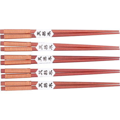5 paires de baguettes en bois à motif tressé, antidérapantes, pour sushis, pour hôtels, maisons et restaurants (marron) (1/5)