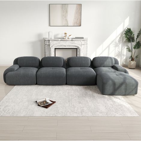 Divano angolare 388x178x70 cm in tessuto grigio, con chaise longue, per soggiorni – MEUBLIV (1/5)