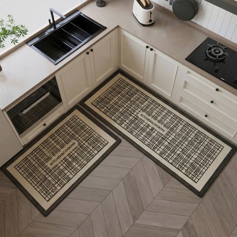 Tapis de cuisine anti-dérapant aspect lin, lot de 2, 45 x 70 cm et 45 x 120 cm (1/5)