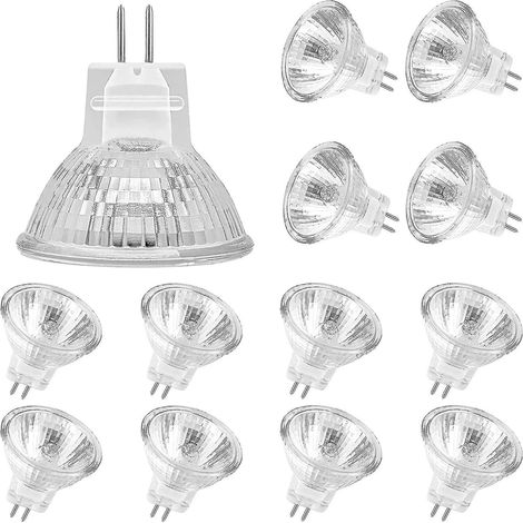 Ampoules halogènes MR11 (lot de 12), ampoule halogène GU4 12 V 20 W, ampoule MR11 GU4 à intensité variable avec diffuseur en verre pour plafonnier, ampoule halogène 2 broches 2700 K blanc chaud (1/5)