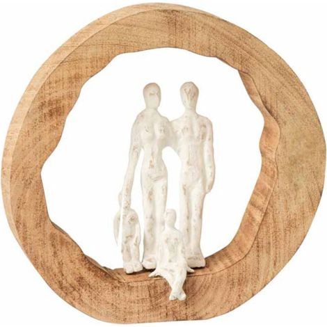 Statue Déco en Bois "Famille" 29cm Naturel