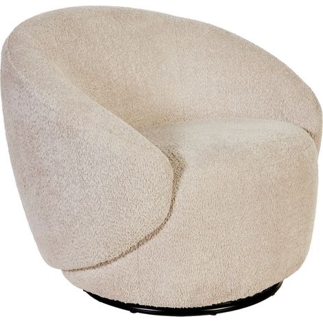 Fauteuil club pivotant en tissu poils courts style sherpa crème - KATMANDOU