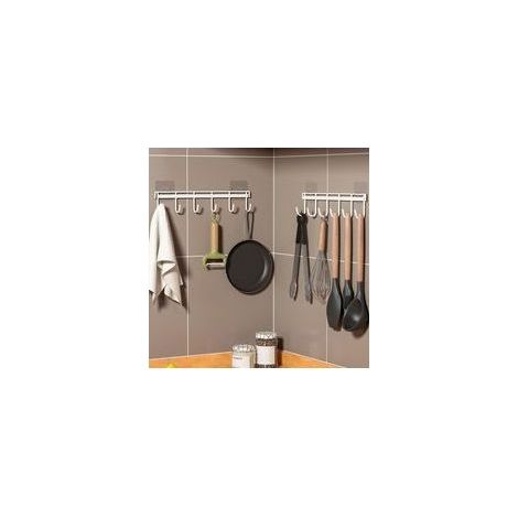 (Weiß) 2-teiliges Küchenutensilienregal, Küchenutensilienablage mit 6 Haken, bohrfreier Aufbewahrungsorganizer für Küche/Badezimmer (1/5)