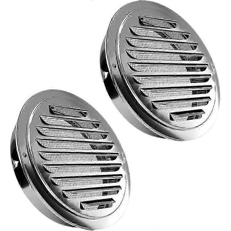 Grille de ventilation en acier inoxydable à persiennes supplémentaires, couvercle de ventilation plat avec moustiquaire intégrée, couvercle de ventilation rond (argenté) (2 pièces) (1/3)