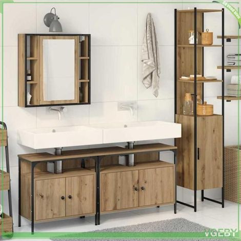 Ensemble de mobilier de salle de bain 4 pcs - Chêne artisanal - Bois d'ingénierie - Grand espace de stockage - À suspendre (1/5)