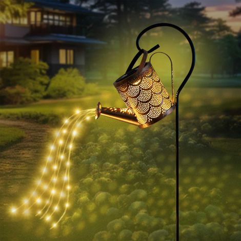 Lanterne Solaire Pour Arrosoir, Guirlande Lumineuse Led, Support En Métal, Blanc Chaud