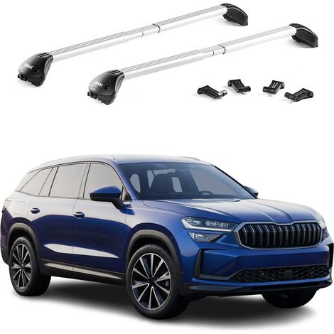 OMAC Dachträger Querträger TÜV geprüft für Skoda Kodiaq I 2016-2024 – Abschließbar (4 Schlösser) – Max 100 kg – Robuste Befestigung Silber (1/5)