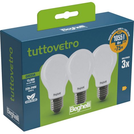 10CF BEGHELLI LED 58050 GOCCIA E27 W8 CA3000K SET 3