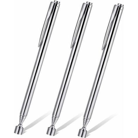 Tige télescopique magnétique de ramassage – Lot de 3 pièces, extensible jusqu’à 75 cm, avec clip de ceinture, acier inoxydable