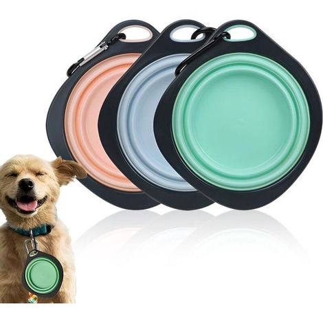 3-teiliges, faltbares Hundenapf-Set, tragbarer, einziehbarer Napf, Silikon-Reisenäpfe mit Karabinerhaken, für Hunde, Katzen, Wandern und Camping (1/4)