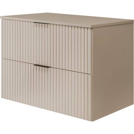 Furnidea - Meuble de salle de bain à suspendre avec le plan FLOW cachemire 80 cm - 2 tiroirs - façades rainurées (1/4)