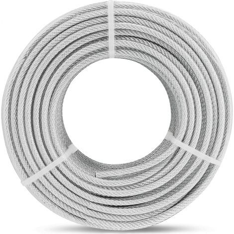 Câble d'acier 5mm, câble en acier enduit de PVC, câble idéal pour suspendre des guirlandes lumineuses, rampe de terrasse, résistant à une charge de 730kg, 15mètres (1/5)