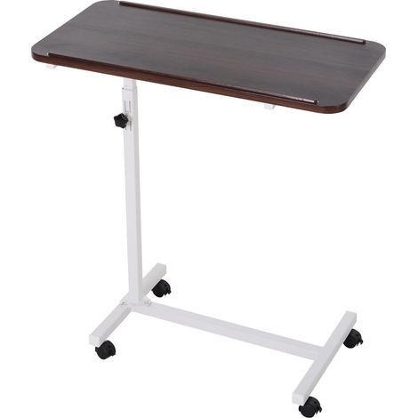 Table d'appoint à roulettes, adaptée aux canapés et aux lits, réglable en hauteur, structure en acier, 77x40x76-100 cm, couleur noyer foncé. (1/5)