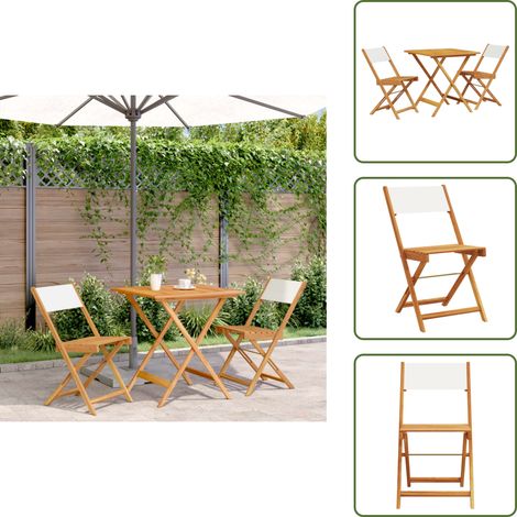 The Living Store Set da Bistrot 3pz Bianco Crema in Tessuto e Legno Massello - Sedie da giardino