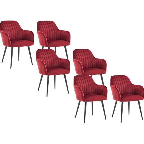 Sedia con braccioli in Velluto e Metallo Nero Bordeaux - Lotto di 6 - ELEANA