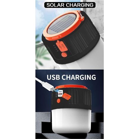 Wiederaufladbare Solarlaterne, tragbare Zeltlampe, Sicherheits-Notlicht mit Powerbank, 5-Modus-Scheinwerfer zum Angeln (Schwarz) (1/4)