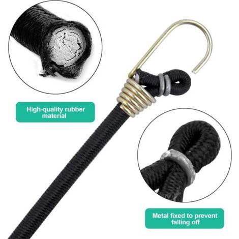 Tendeur Elastique avec Crochet, 10 Pcs 25cm Sangles de Rangement Robustes, Universels Robustes Tendeurs Sandow, Sangles de Tension Multifonction pour Vélos Et Tentes, Sangle à Bagage, Noir (1/4)