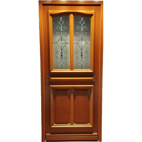 Gd Menuiseries – Porte d'entrée bois vitrée Vauban H200 x L90 cm – Ouverture à gauche – Pour installation résidentielle et professionnelle – Dimensions précises