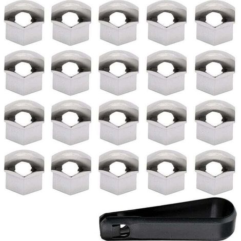 20 Pièces 19mm Capuchon d'écrou de Roue de Voiture Cache-écrous Bouchon d'écrou de Roue Couvre avec Ensemble Outil de Suppression Argent (1/4)
