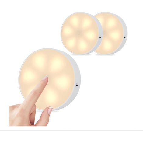 Lot de 3 lampes LED sous comptoir avec capteur tactile, dimmable, éclairage de vitrine, USB C, rechargeable, lampe d'armoire, aimant, lampe de cuisine, 3 couleurs de lumière, minuterie, pour armoires, (1/4)