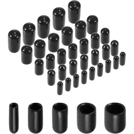 Lot de 100 embouts en caoutchouc – Noirs – 3 à 9,5 mm – Protection vis filetées, tubes, meubles (1/5)