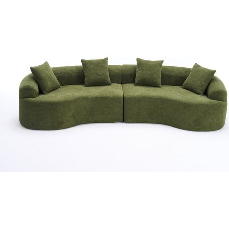 Canapé d'angle 4 places vert en chenille moderne sans montage (1/5)