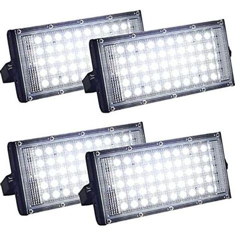 Lot de 4 projecteurs LED d'extérieur ultra lumineux IP66 étanche pour cour, garage, terrain de sport (50 W) (1/5)