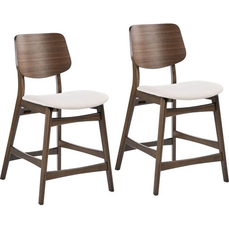 Lot de 2 Chaises de Bar Sans Accoudoirs Assise en Tissu Marron et Blanc Cassé Mayer