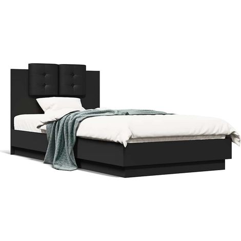 Lit simple Lit adulte Cadre de lit sans matelas noir 90x190 cm (1/5)