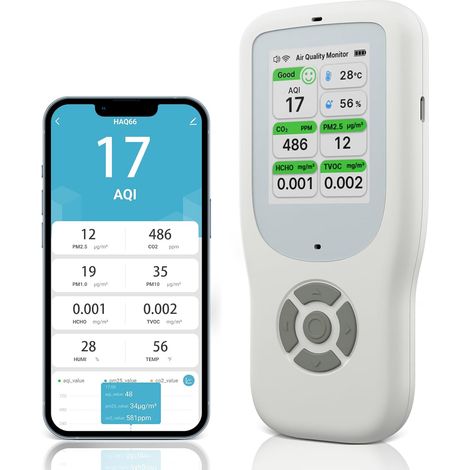 10 en 1 Appareils Mesurant Qualité Air Intérieur, WiFi Détecteur de AQI, CO2, PM1.0, PM2.5, PM10, HCHO, TVOC, Température et Humidité, Moniteur de Pollution détecteur co2 connectivité avec APP (1/5)